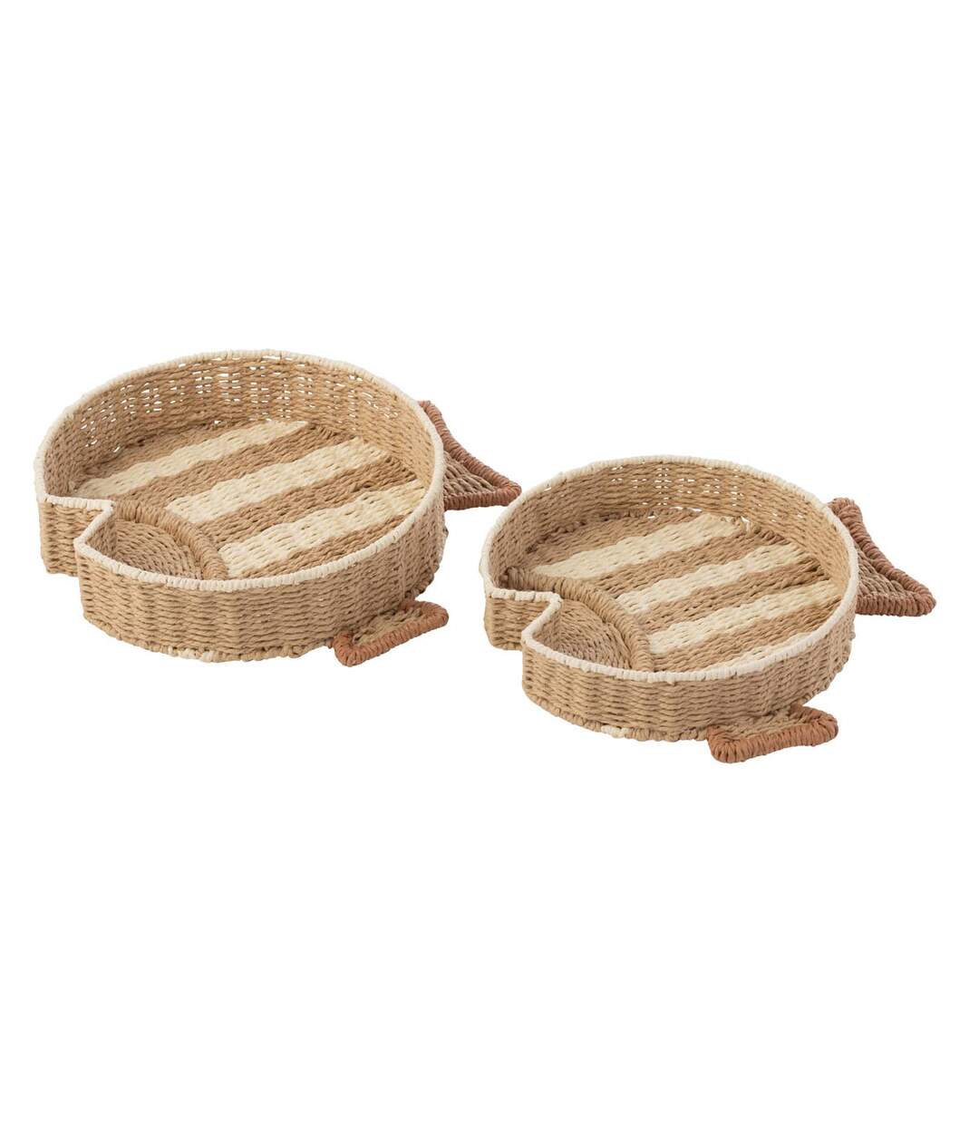 Lot de 2 Plateaux Déco Poissons 43cm Naturel & Blanc-1