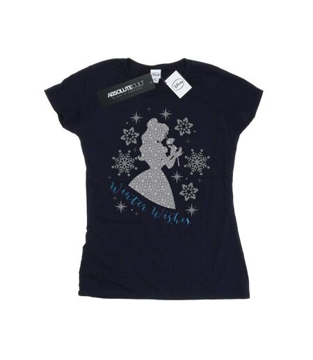 Disney Princess Womens/Ladies Belle Winter Silhouette Cotton T-Shirt (Navy Blue) - UTBI36873