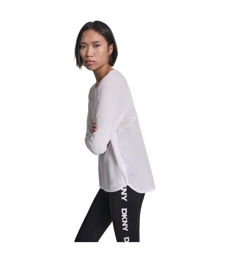 Womens/ladies Waffle Slim 3/4 Sleeve T-shirt White DKNY