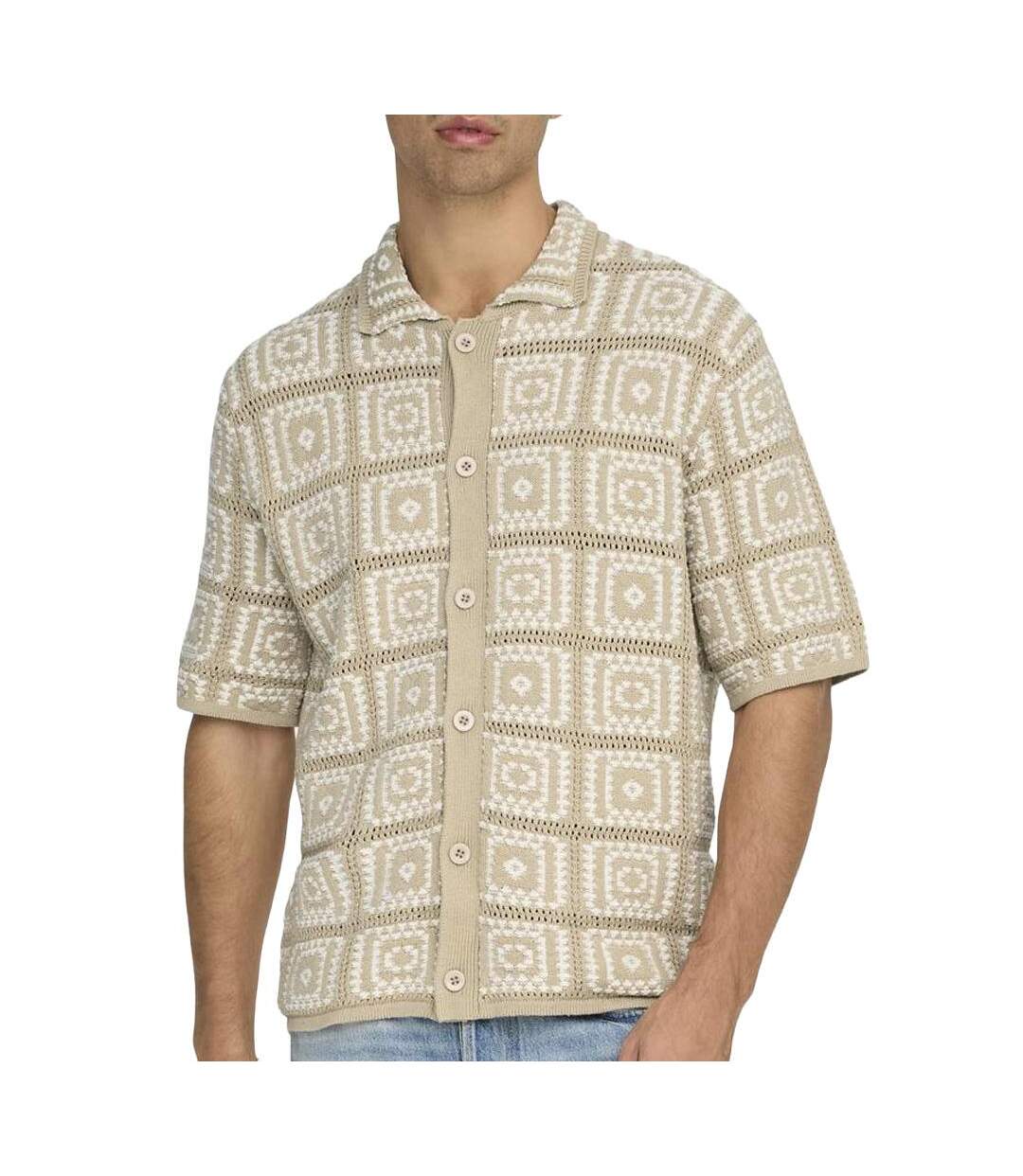 Chemise à maille beige/ecru homme only & sons bart rlx 5 ss-1