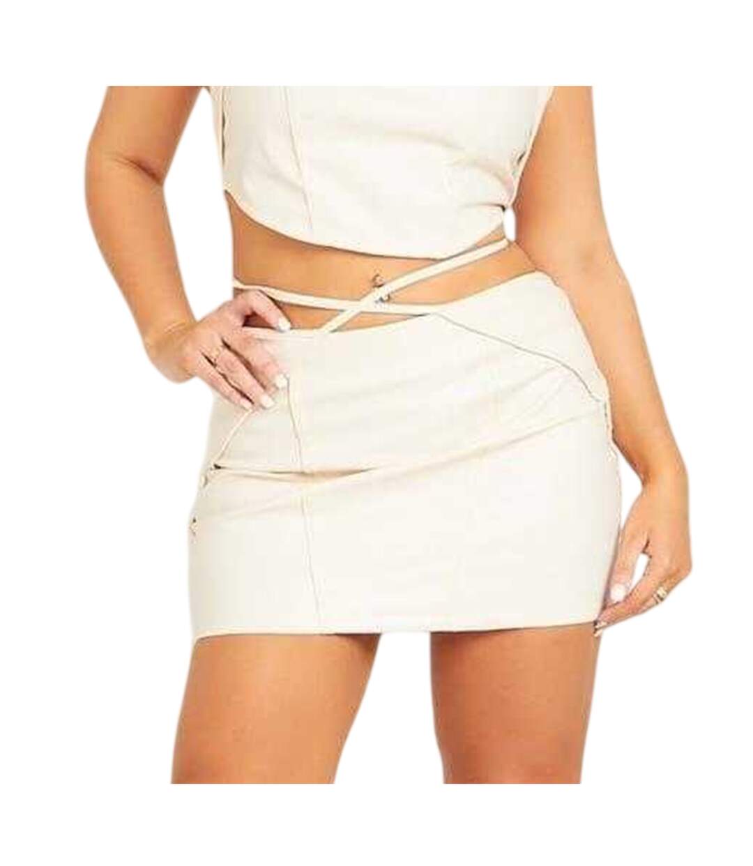 Womens/ladies Strappy Mini Skirt Cream Missy Empire-2