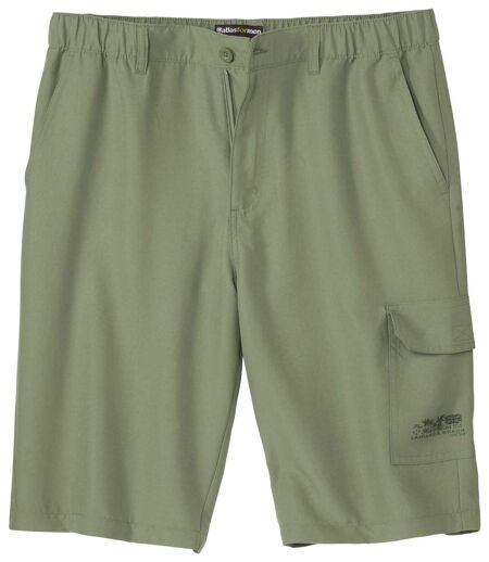 Men's Green Microfiber Cargo Shorts - Elasticated Waist 