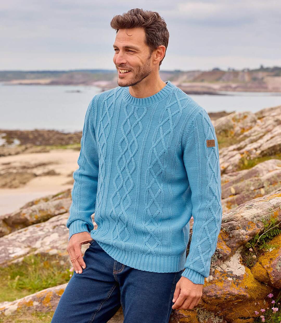 Men's Blue Cable-Knit Jumper-1