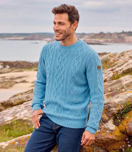 Men's Blue Cable-Knit Jumper