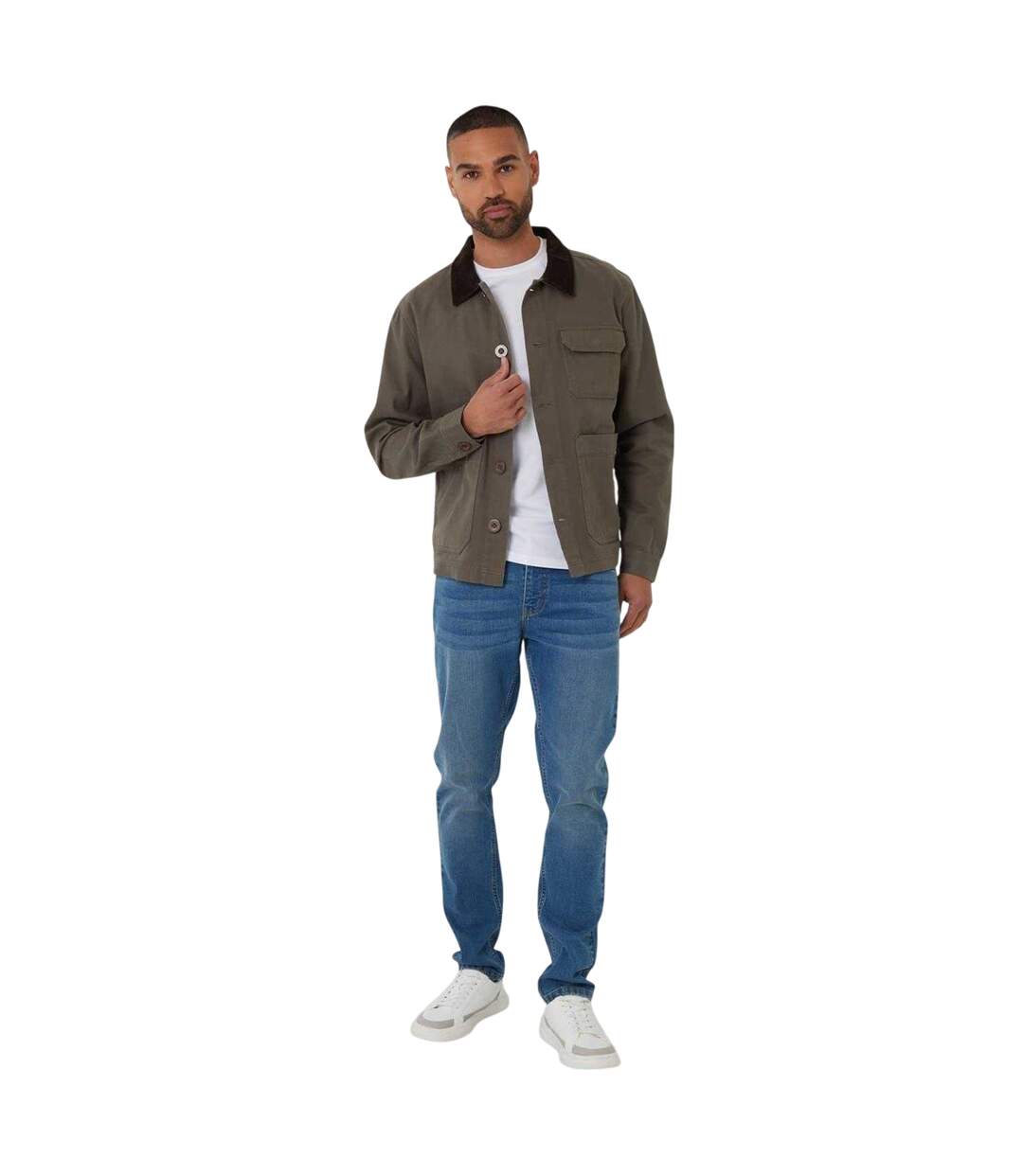 Mens Corduroy Utility Jacket Khaki Green Threadbare-4