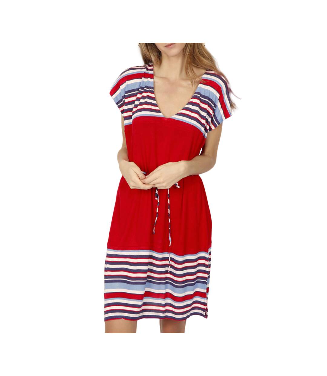 Robe estivale manches courtes Elegant Stripes rouge Admas-1