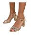 Womens/ladies cuba plaited medium block heel sandals gold Where´s That From