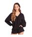 Womens/ladies V Neck Long-sleeved Top & Shorts Set Black Influence-2
