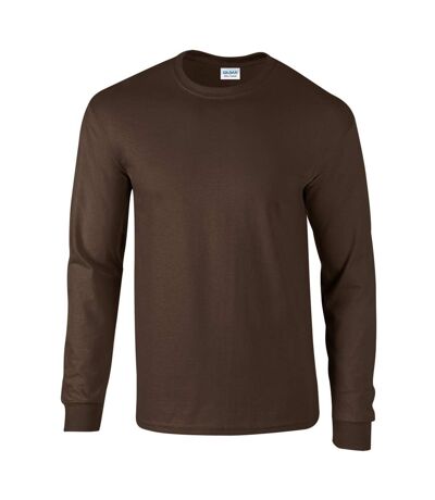 Gildan Mens Plain Crew Neck Ultra Cotton Long Sleeve T-Shirt (Dark Chocolate) - UTBC477