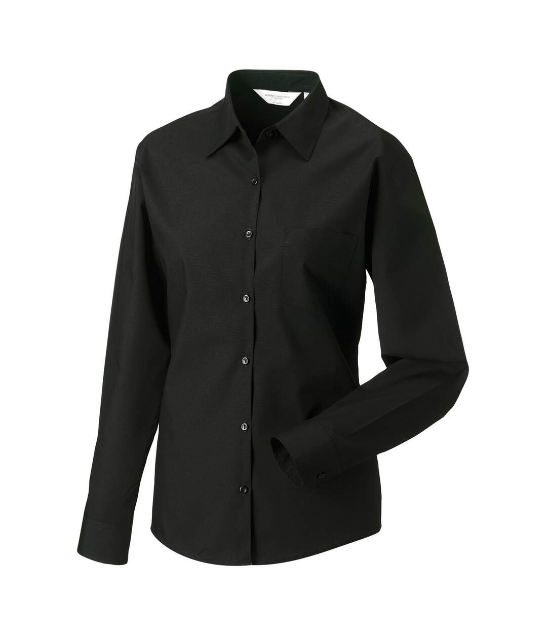 Womens/ladies Poplin Easy-care Long-sleeved Formal Shirt Black Russell Collection-2