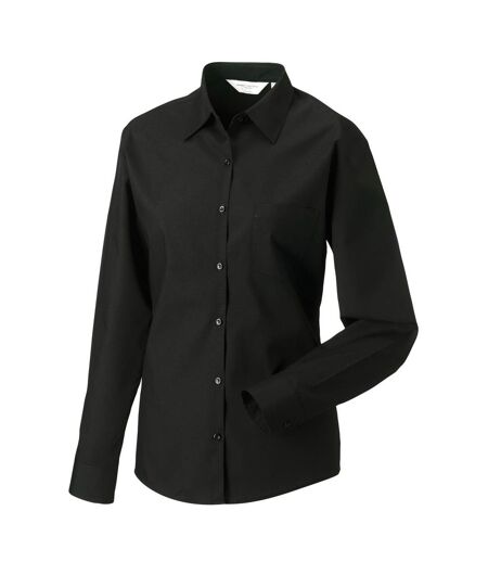 Womens/ladies Poplin Easy-care Long-sleeved Formal Shirt Black Russell Collection