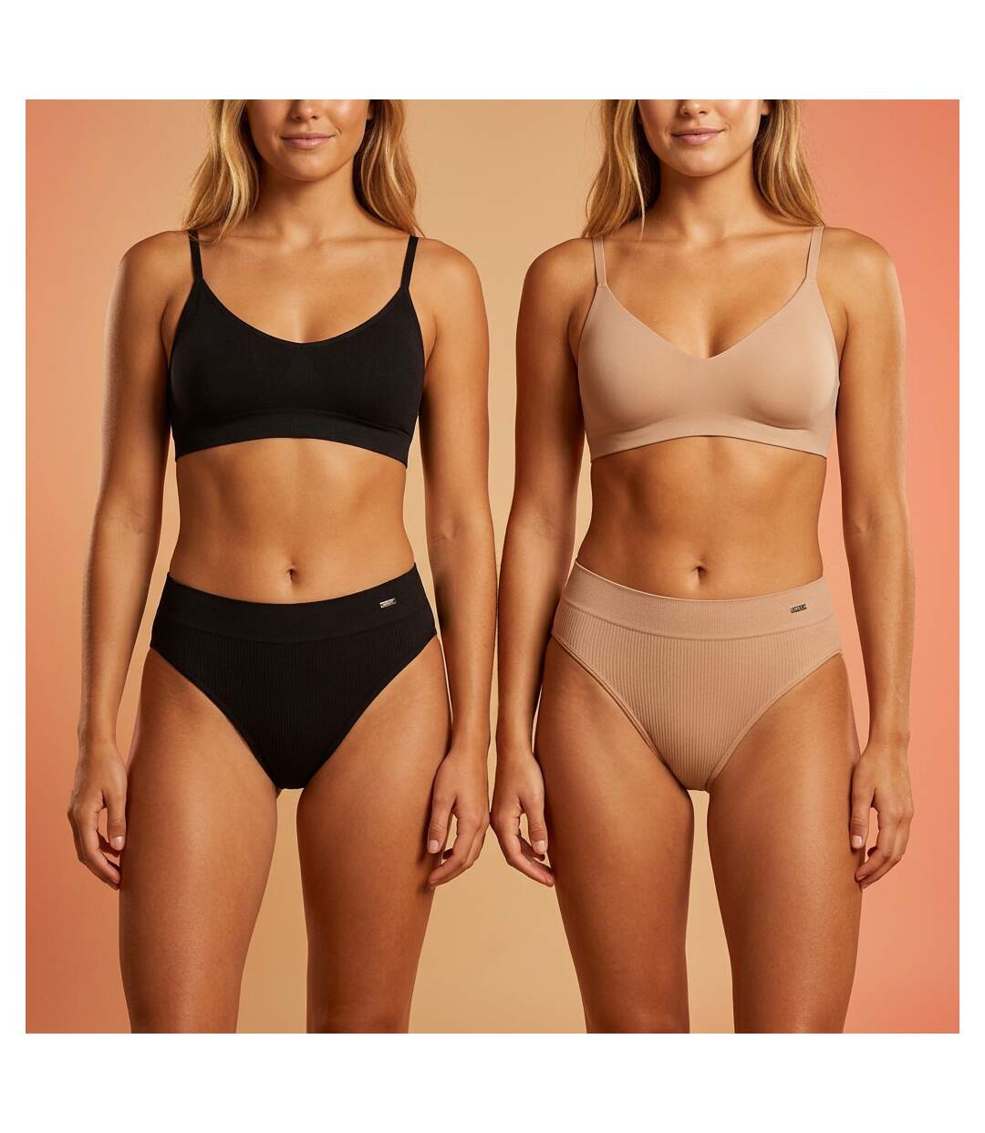 ROXY Culottes Seamless Côtelées x4 - Noir & Chair-2