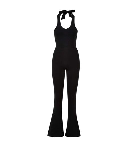 Womens/ladies Interlock Stretch Halter Neck Jumpsuit Black Urban Classics