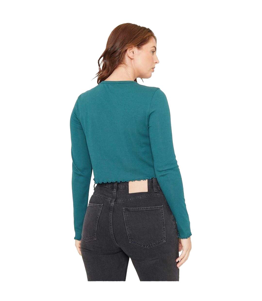Womens/ladies Ribbed Cropped T-shirt Teal Be You-3