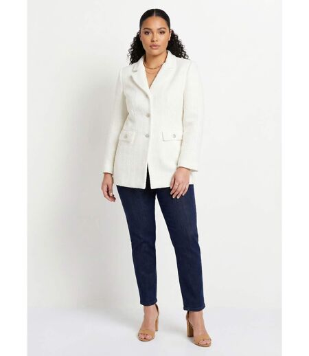 Veste droite boutonnée tissu natté col tailleur