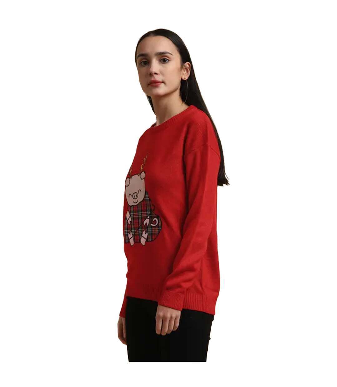 Womens/ladies piggy christmas jumper red Brave Soul