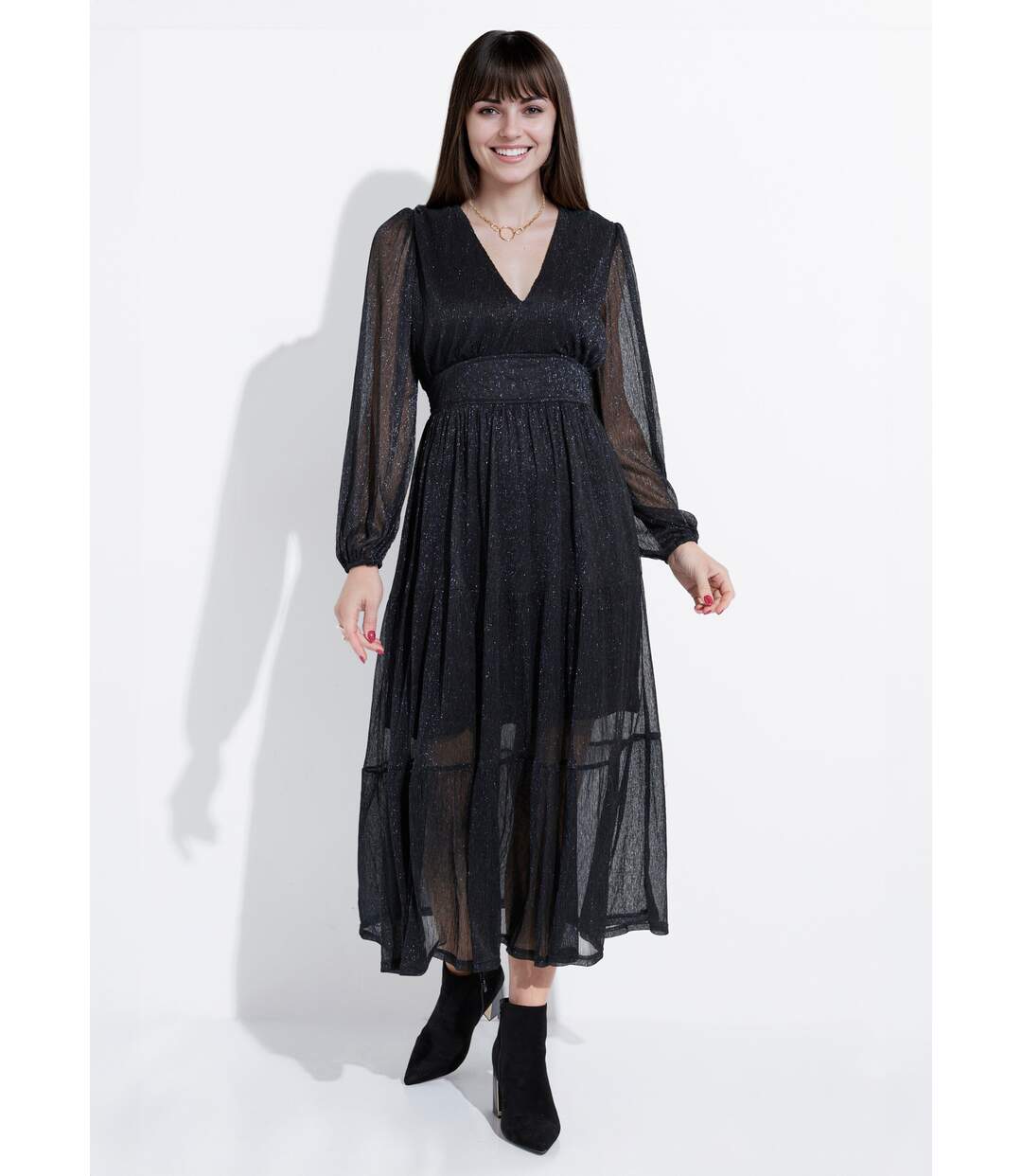 Robe longue en voile effet pailleté-1