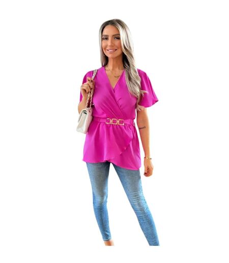Haut Portefeuille Manches Volantées Femme Rose Vif Ax