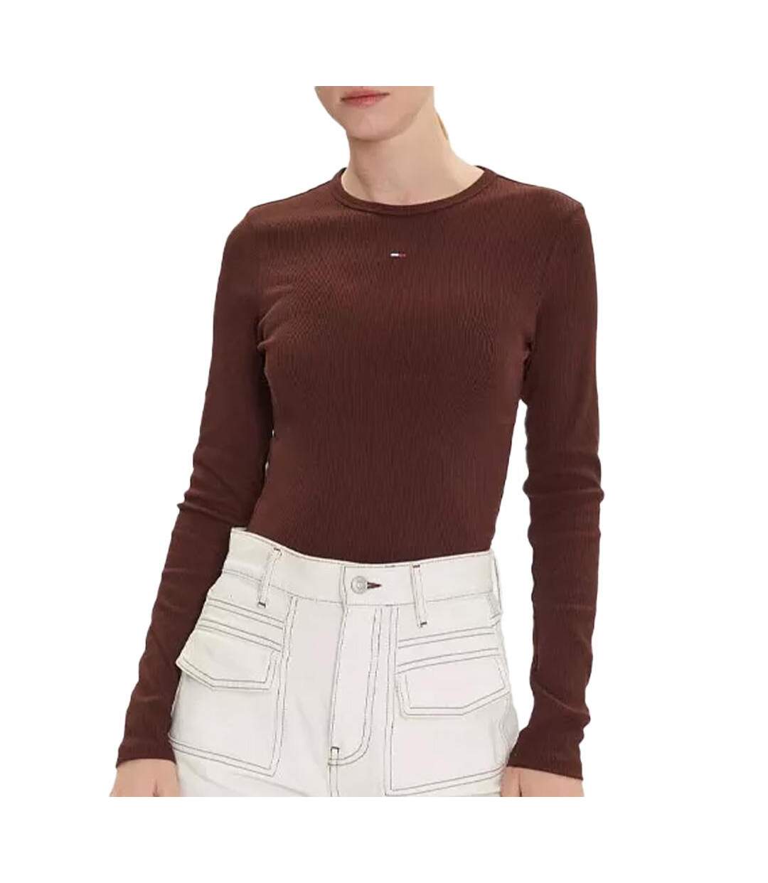 T-Shirt manches longues marron femme tommy hilfiger essentials-1