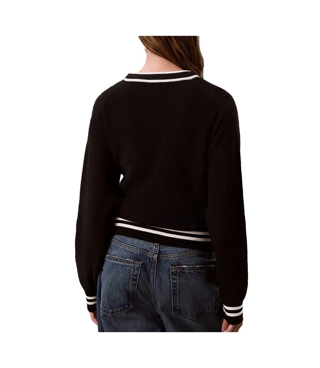 Pull noir femme calvin klein jeans woven label-2