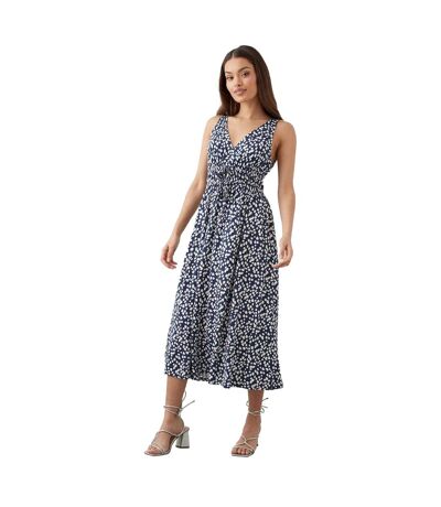 Womens/ladies Spotted Front Tie Petite Sleeveless Midi Dress Navy Dorothy Perkins