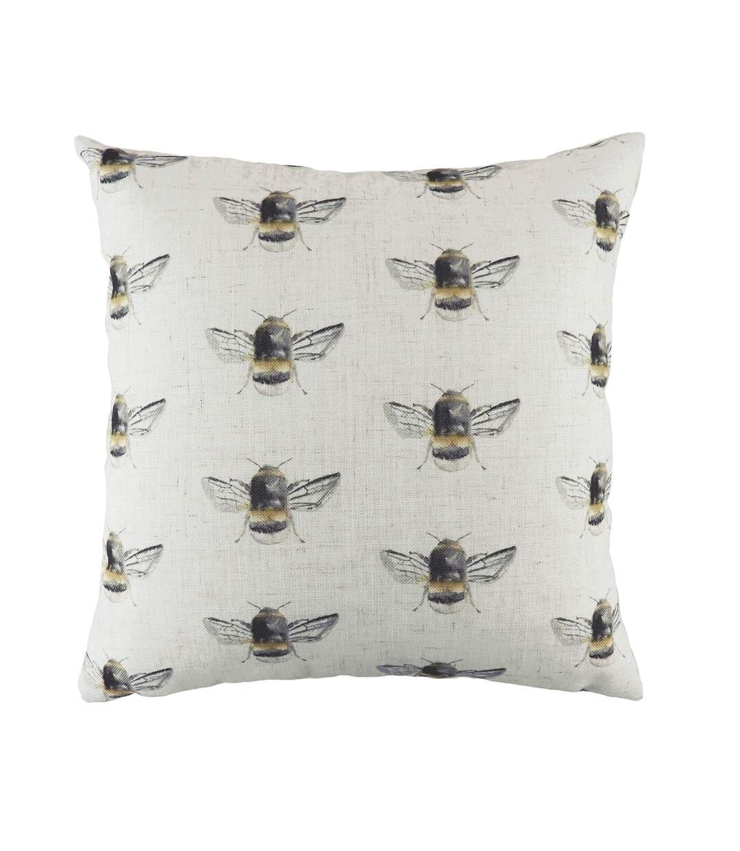 Bee happy repeat print cushion cover one size off white/black/yellow Evans Lichfield-1