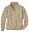 Men's Beige Half Zip Cable Knit Sweater  Atlas For Men