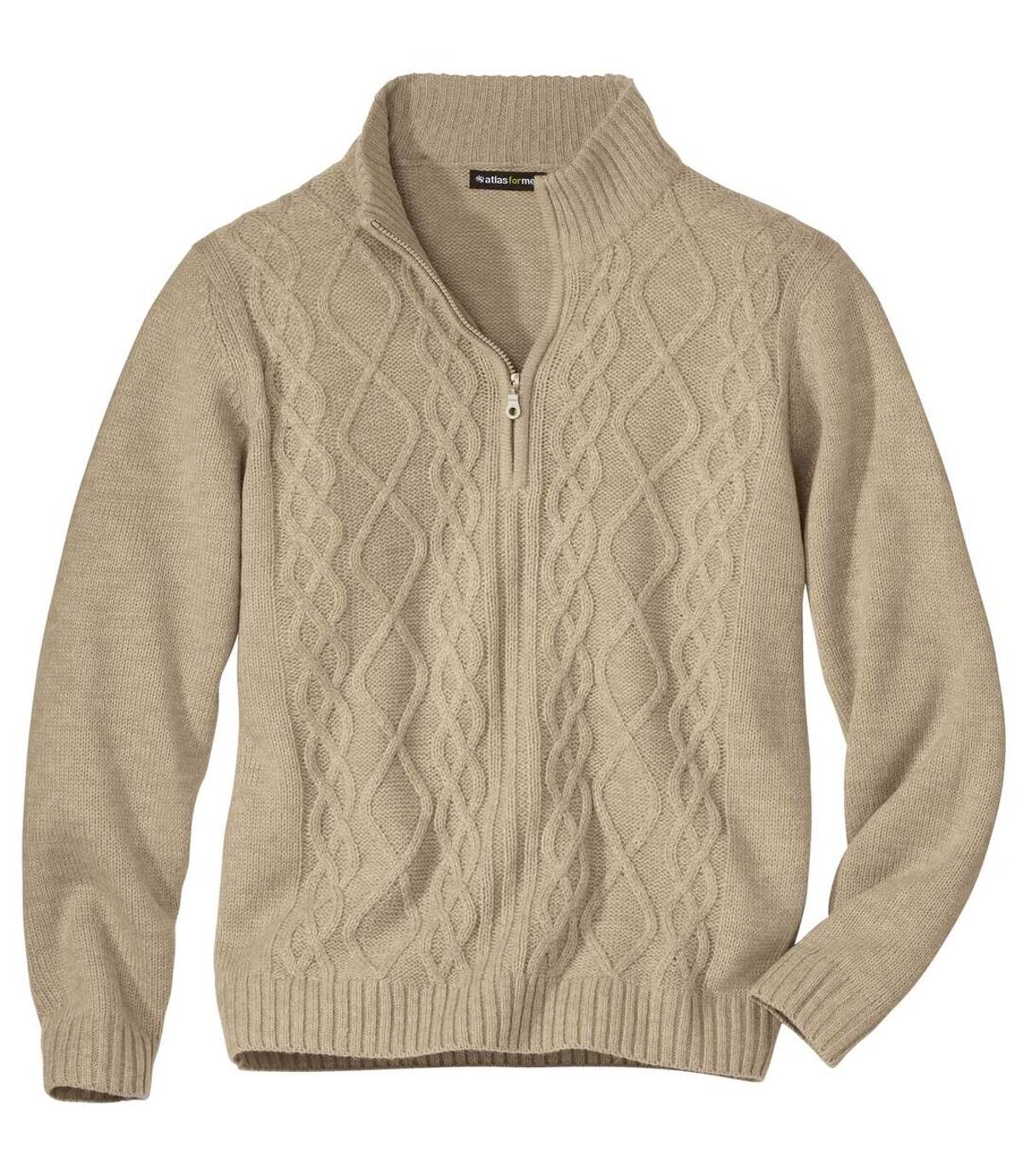 Men's Beige Half Zip Cable Knit Sweater  Atlas For Men