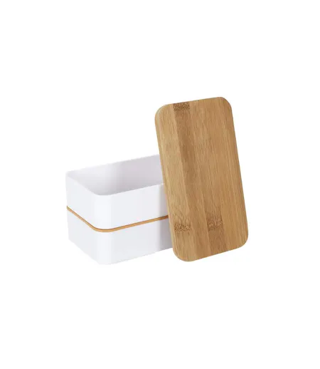 Lunch Box 2 Niveaux Effet Bambou 18cm Blanc