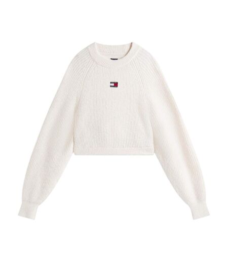 Womens/ladies Badge Raglan Long-sleeved Sweater Top Antique White Tommy Jeans