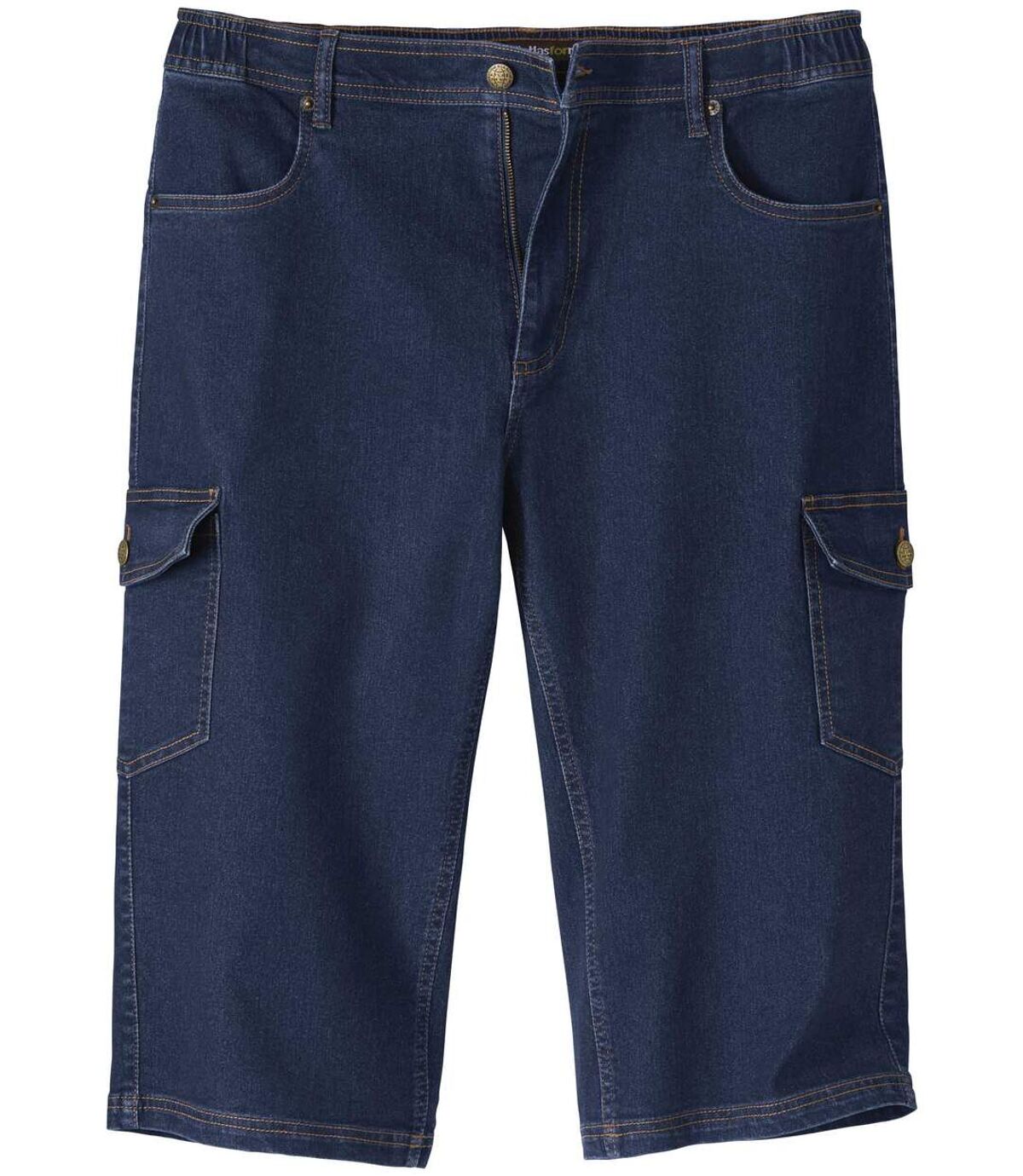 Men's Blue Cropped Denim Cargo Pants - Elasticated Waist Atlas For Men