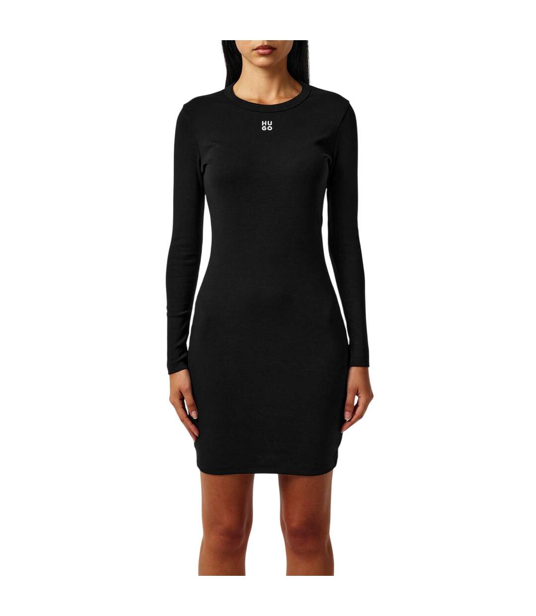 Robe Moulante Manches Longues Femme Noir Hugo-4