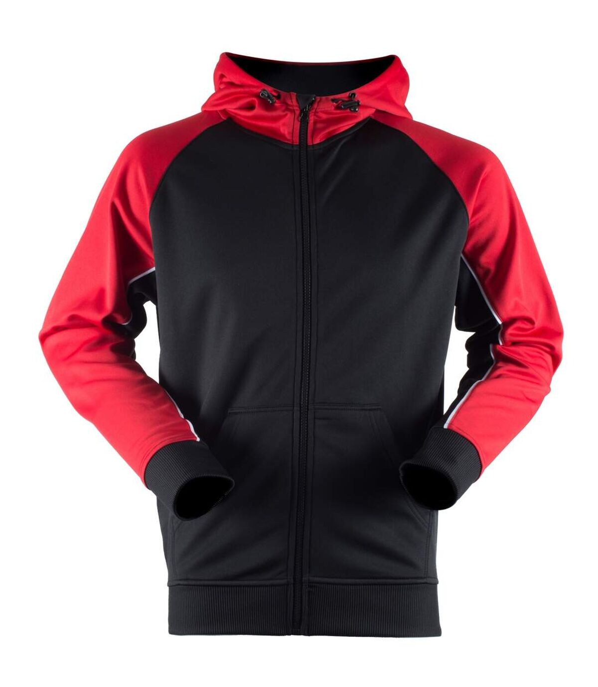 Finden & Hales Mens Moisture Wicking Panelled Sports Hoodie (Black/Red/White)