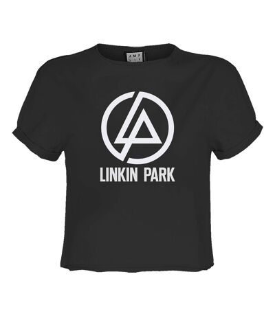 Womens/ladies Circle Logo Linkin Park Crop Top Charcoal Amplified