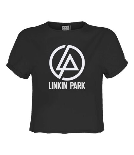 Womens/ladies Circle Logo Linkin Park Crop Top Charcoal Amplified