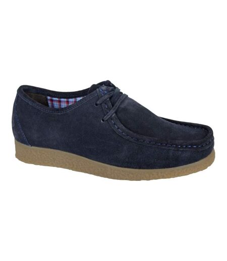 Mens suede apron casual shoes navy blue Roamers