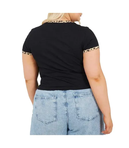 Womens/ladies Leopard Print Plus T-shirt Black Leopard Brave Soul