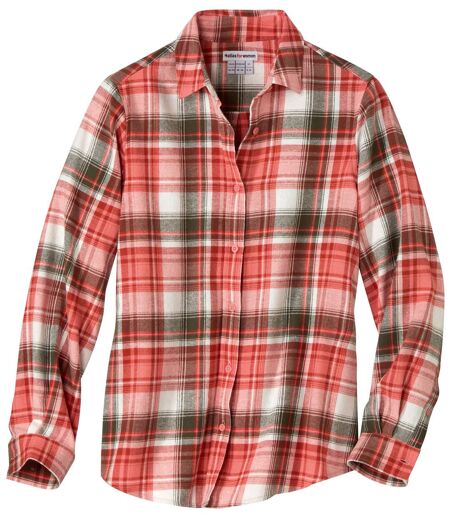 Women's Coral Checked Flannel Shirt