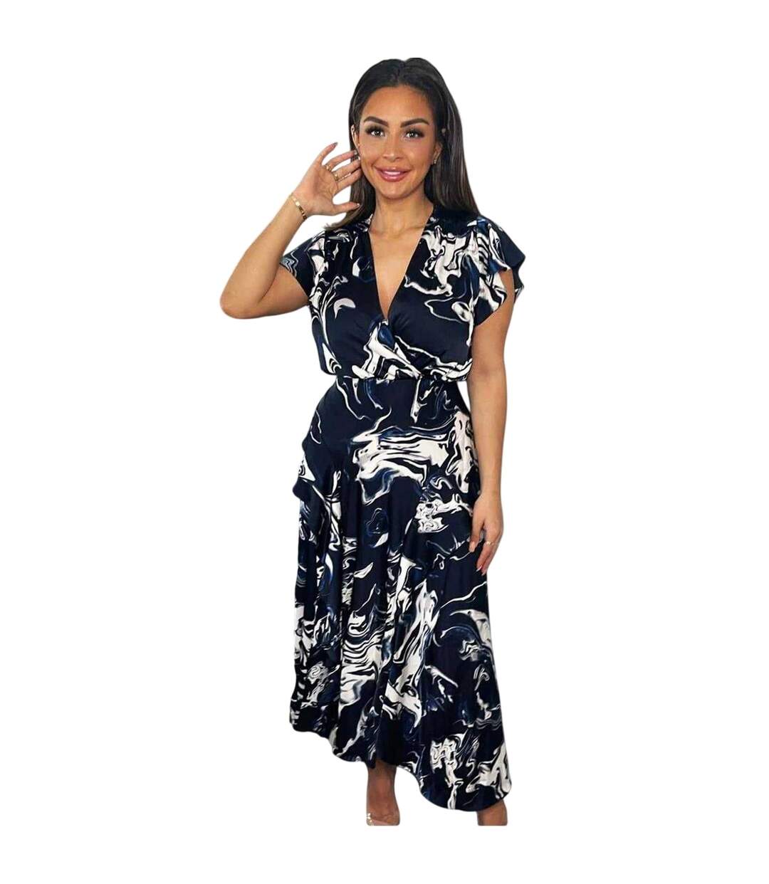 Robe Portefeuille Motif/style Marbré Femme Bleu Marine AX Paris-4