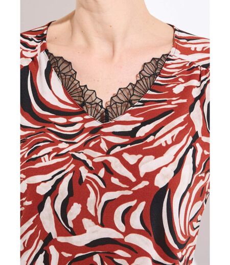 T-shirt imprimé graphique col V dentelle