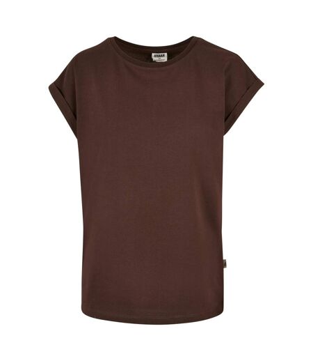 Womens/ladies Organic Cotton Extended Shoulder T-shirt Brown Urban Classics