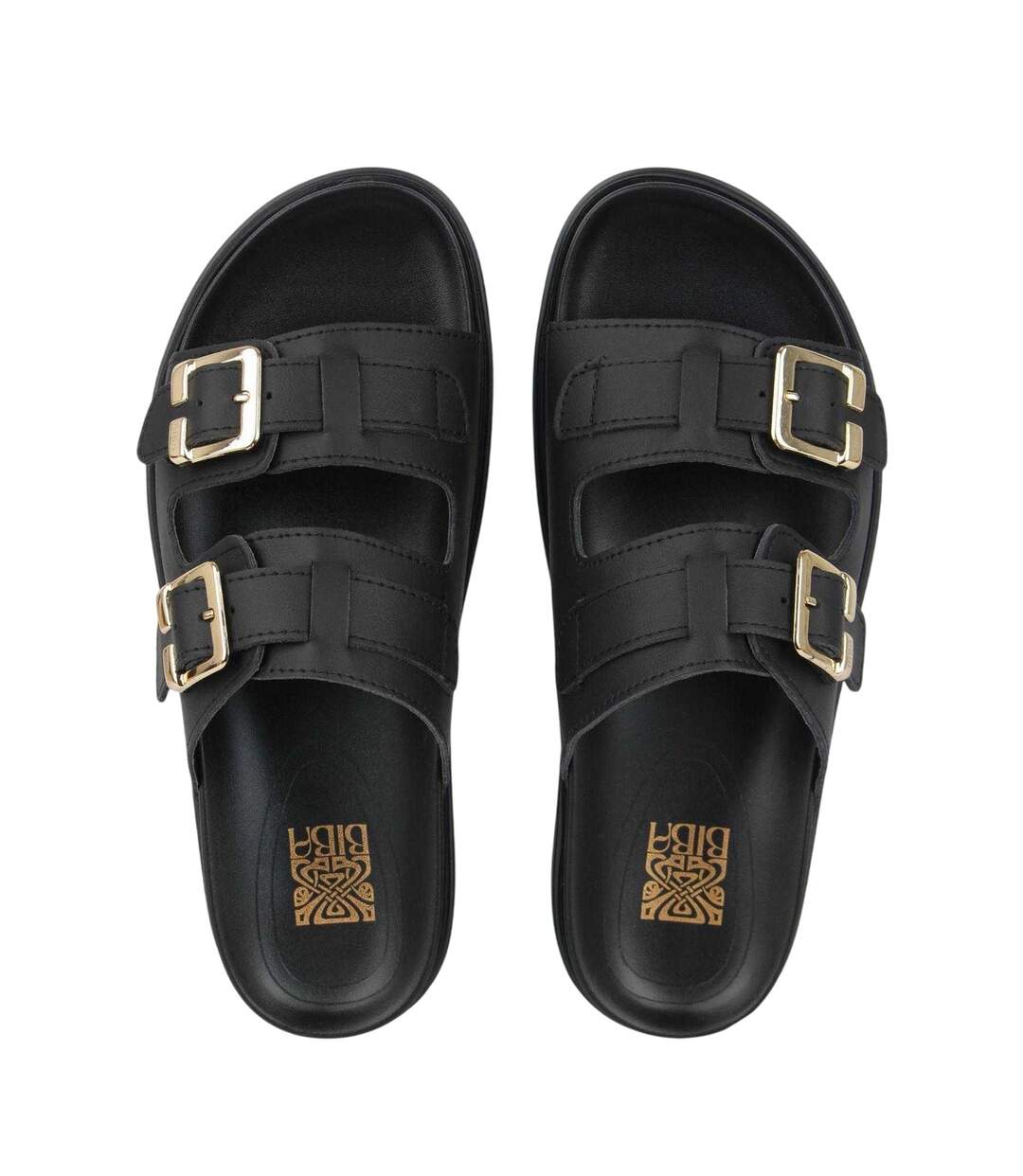 Womens/ladies Double Strap Flat Sandals Black Biba-3
