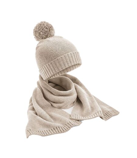 Beechfield Womens/Ladies Flecked Hat And Scarf Set (Oatmeal) (One Size) - UTRW9586
