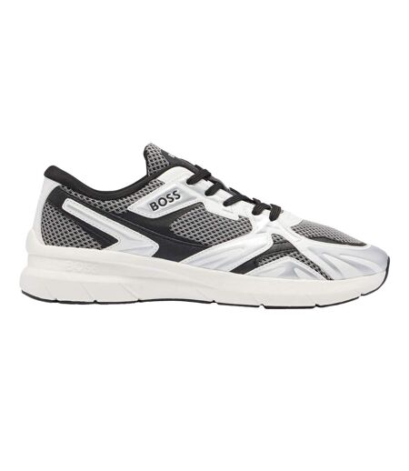 Mens Owen Running Trainers Quicksilver Silver Black Boss