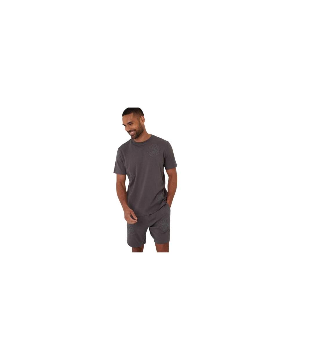 Mens Ardsley Fleece Floral Shorts Slate Threadbare-1