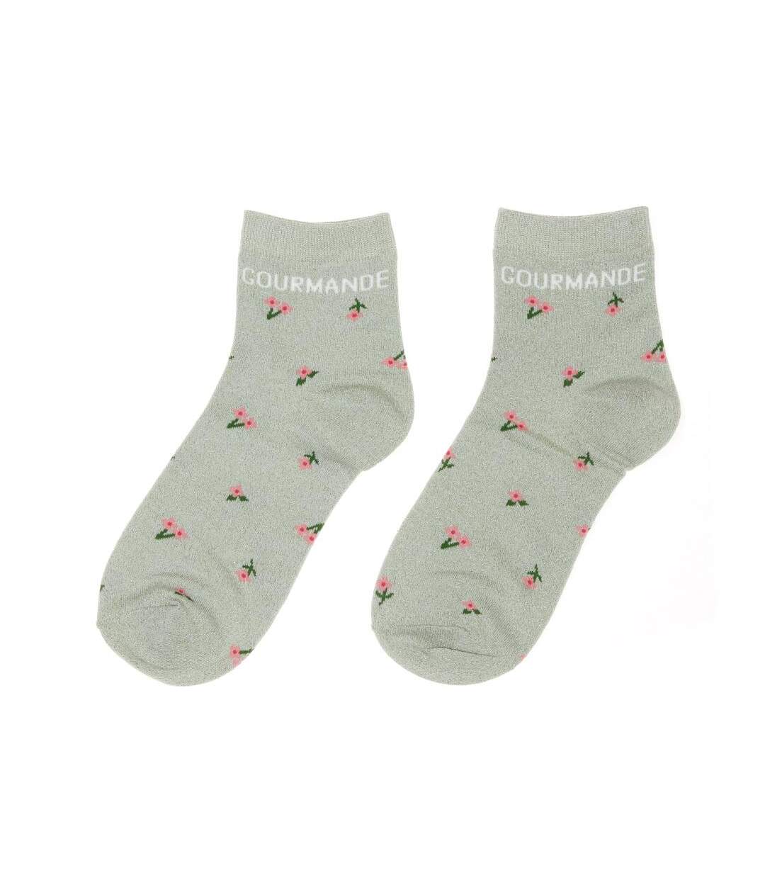 Chaussettes vertes à fleurs femme stella green gourmande-1