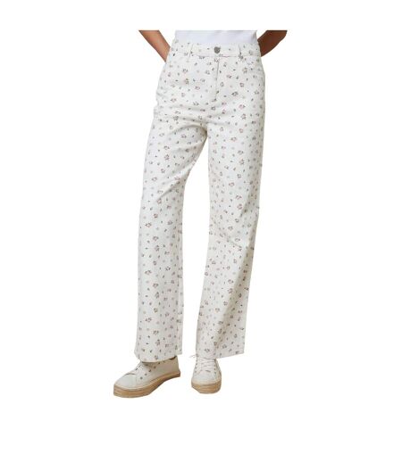 Womens/ladies Soleil Floral Wide Leg Jeans White Threadbare