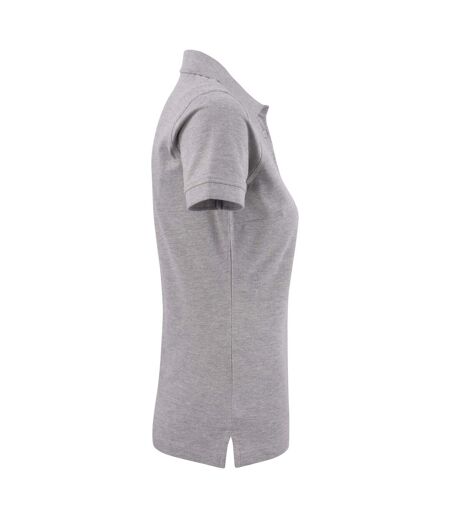 Womens/ladies Stretch Polo Shirt Grey Melange Printer