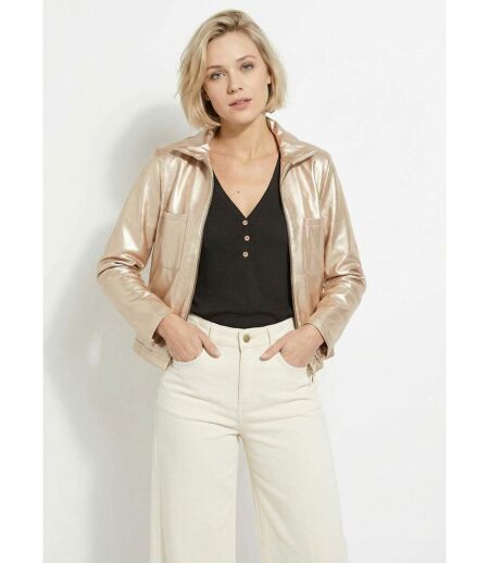 Veste zippée style motard, simili cuir