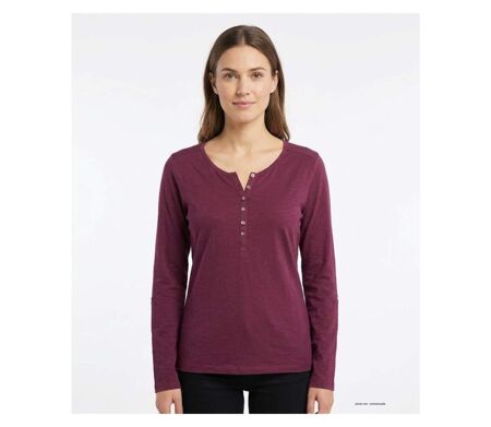 MAYFLOWER NINON4 : Tee-shirt manches longues prune en coton flammé avec patte boutonnée